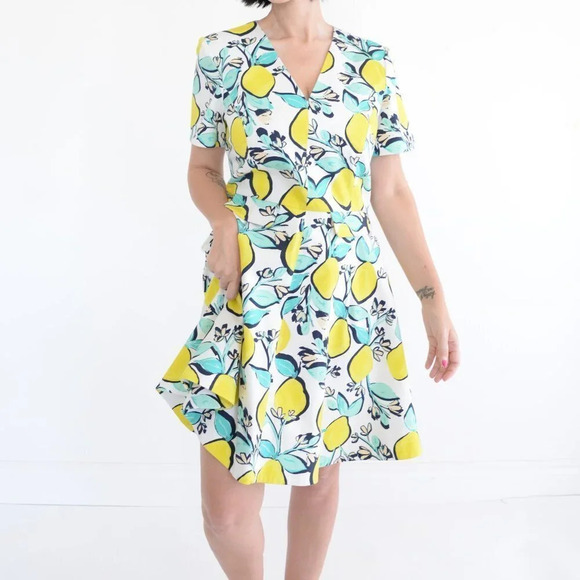 Draper James Lemon Orchard Love Circle White & Yellow Fit & Flare Dress 12 - Picture 3 of 15